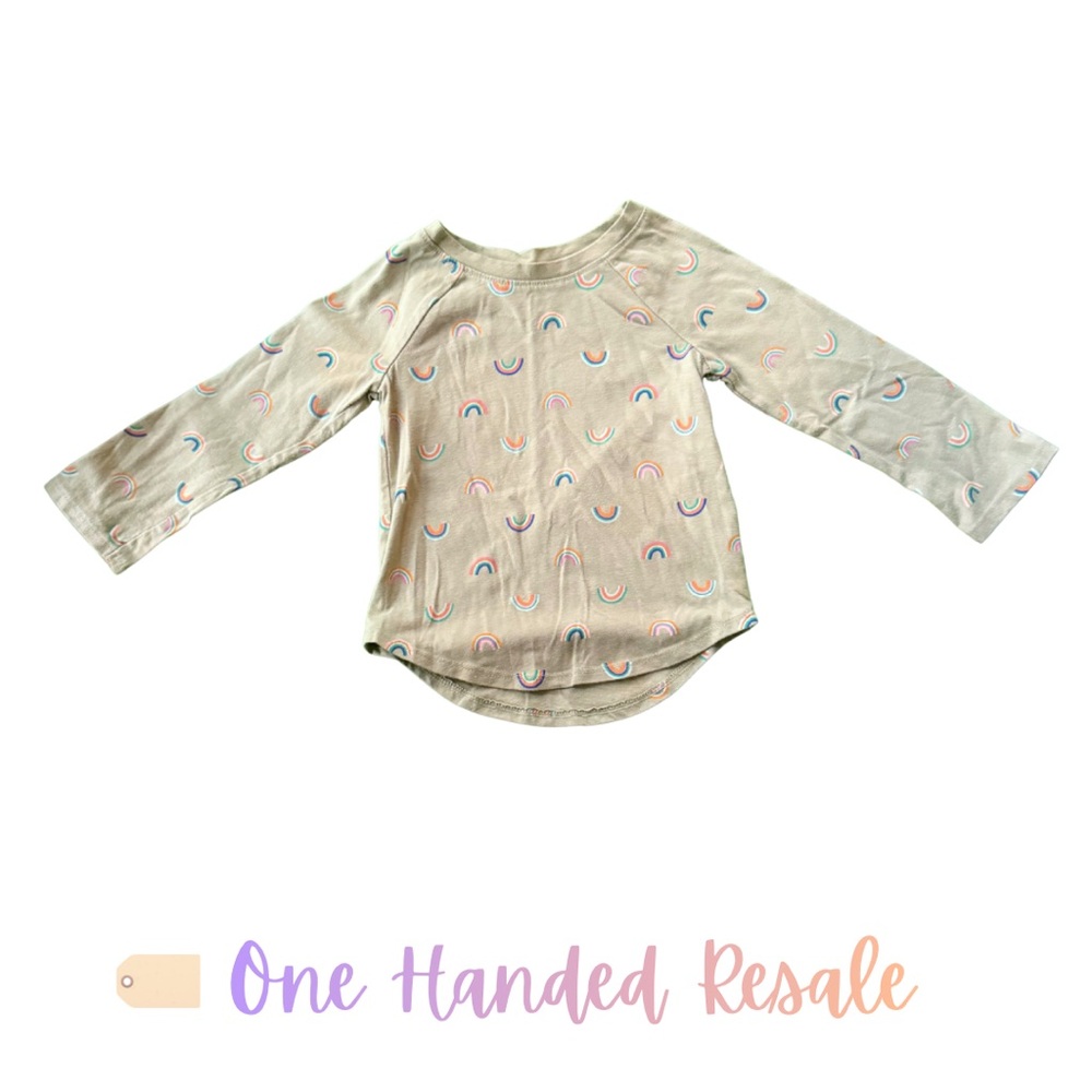 🌈 Cat & Jack Kids Boho Rainbow Print Light Olive Green Long Sleeve Tee 2T